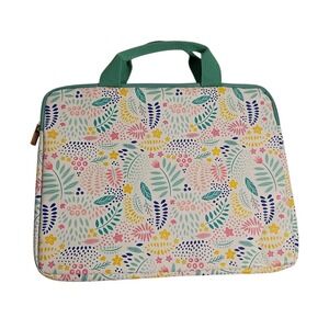 Mary Square Travel Case With Handle Green Floral MacBook Sleeve, Makeup Case Etc